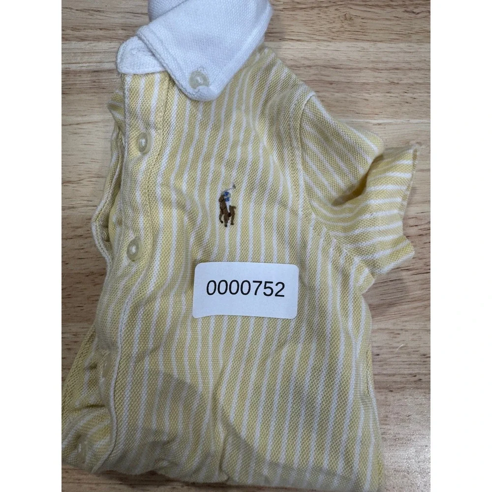 Ralph Lauren Baby Boy Yellow White Striped Polo Romper 12M Short Sleeve Cotton